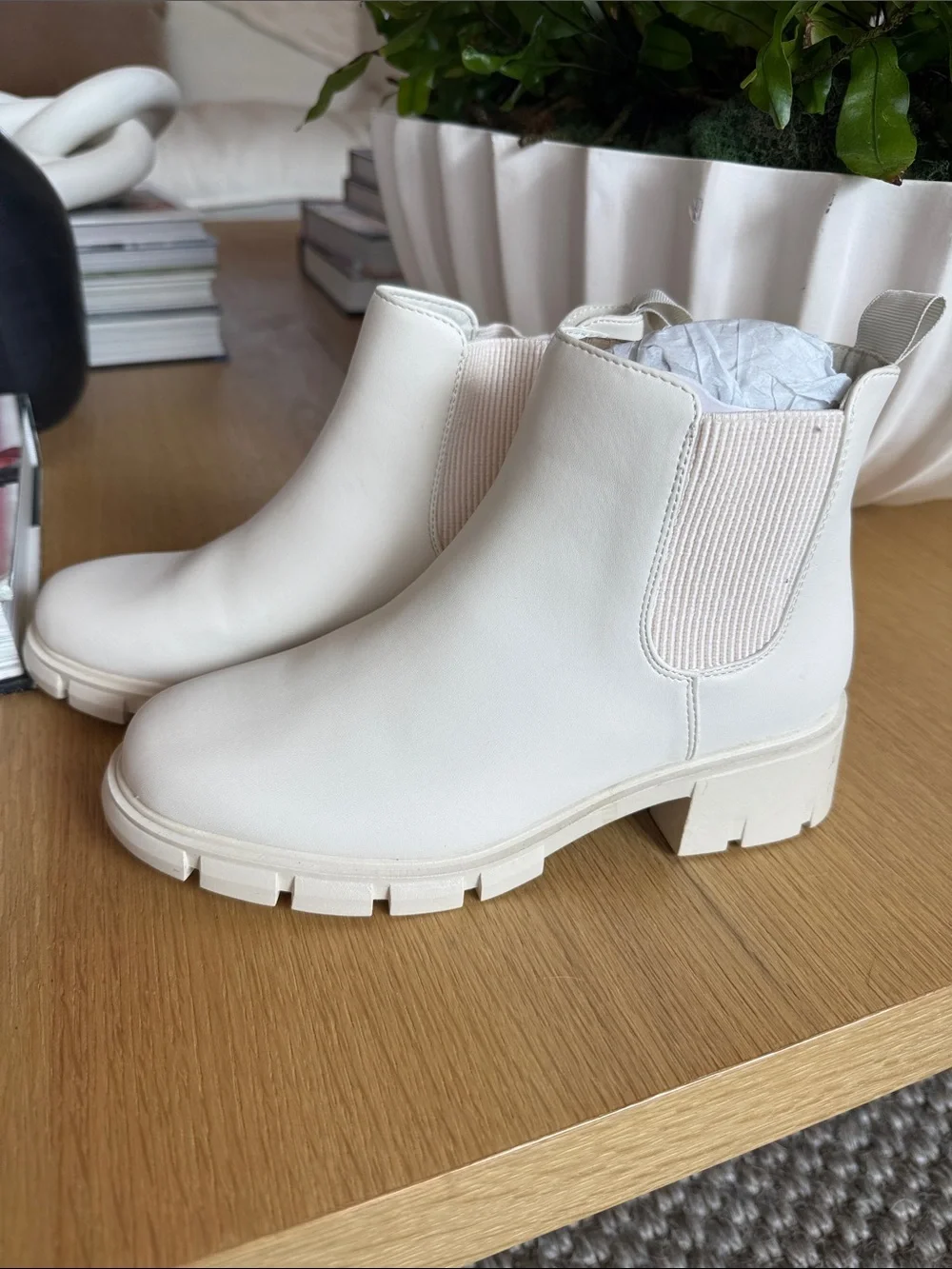 Chelsea Lug Booties in Off-White
